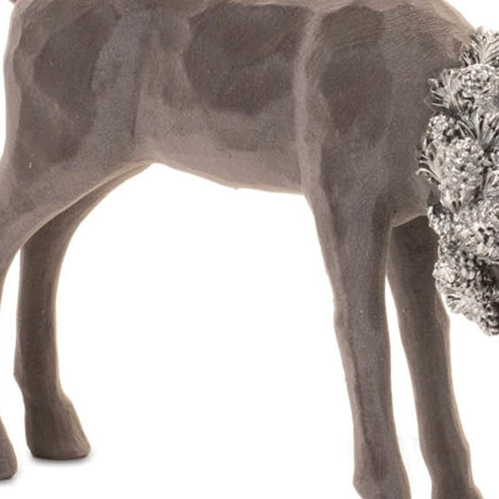 Set of Two Gray Resin Deer Christmas Figurine