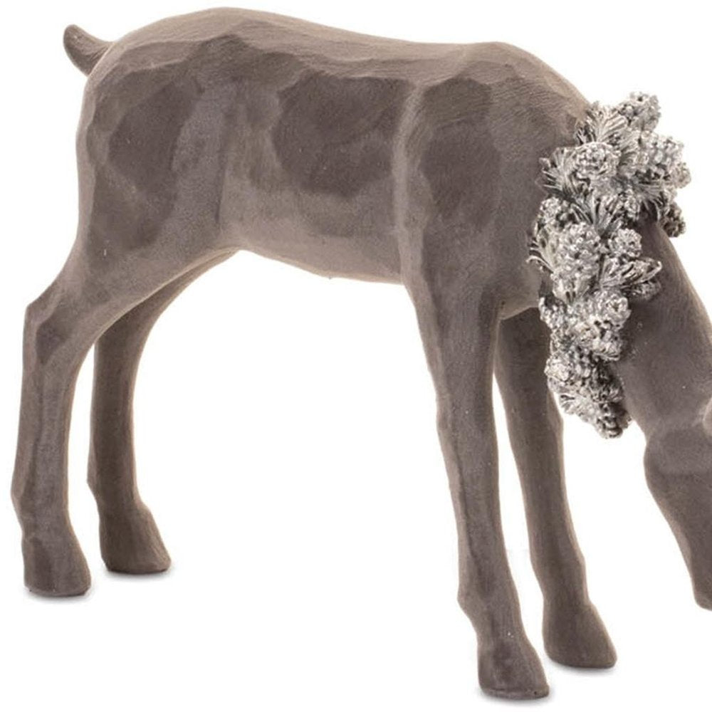 Set of Two Gray Resin Deer Christmas Figurine