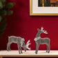 Set of Two Gray Resin Deer Christmas Figurine