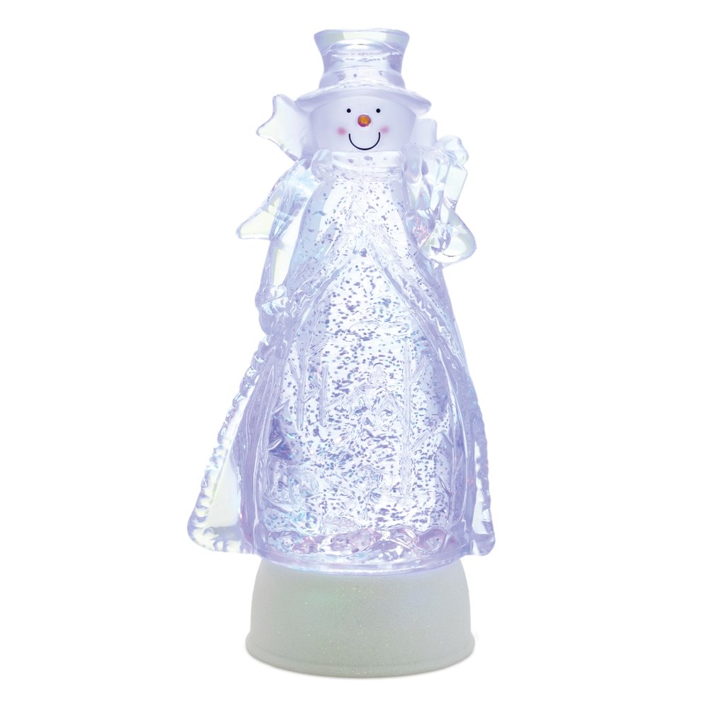 10" Clear Plastic Christmas Snowman Tabletop Sculpture with LED