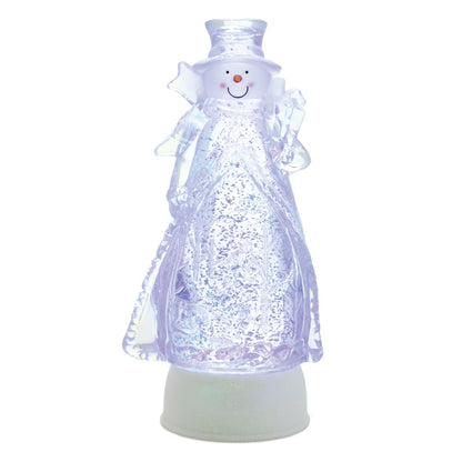 10" Clear Plastic Christmas Snowman Tabletop Sculpture with LED
