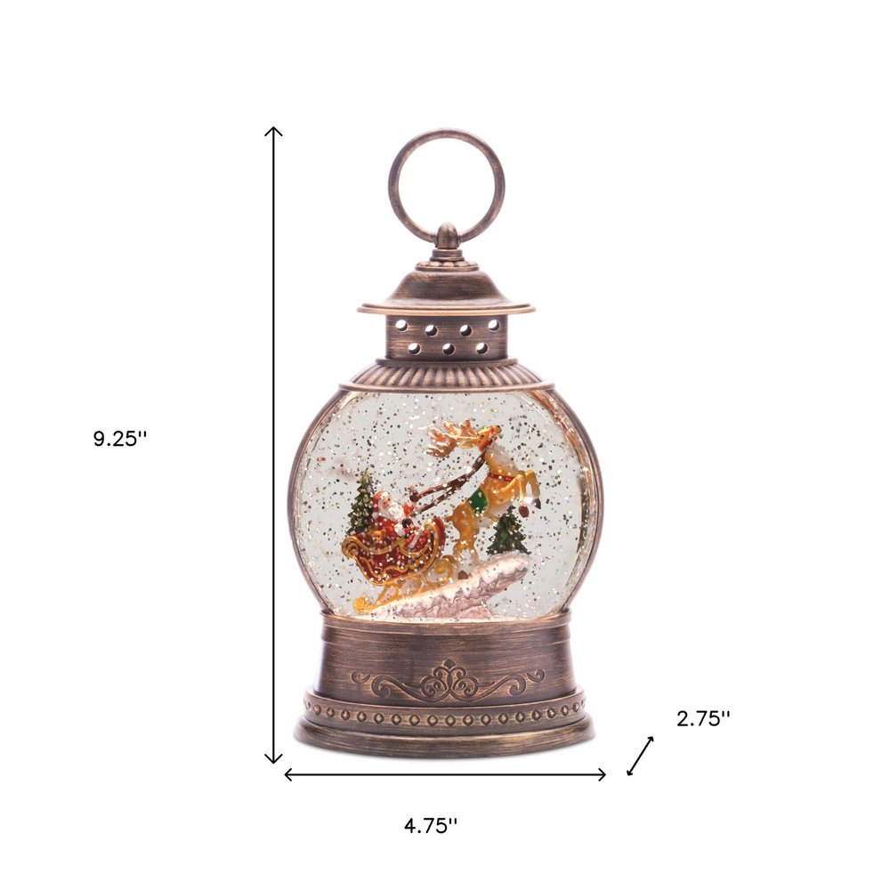 9" Brown White And Red Plastic Christmas Santa Tabletop Sculpture with LED