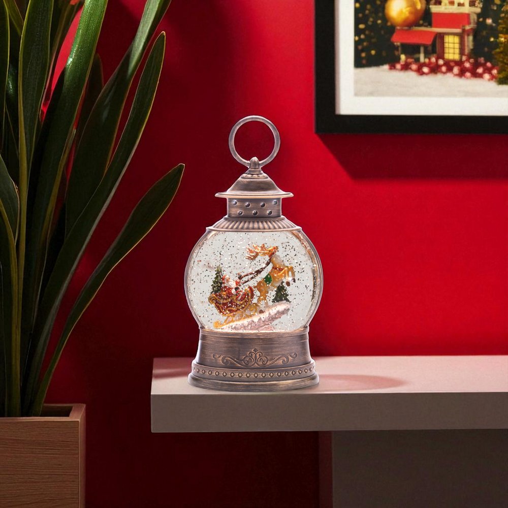 9" Brown White And Red Plastic Christmas Santa Tabletop Sculpture with LED