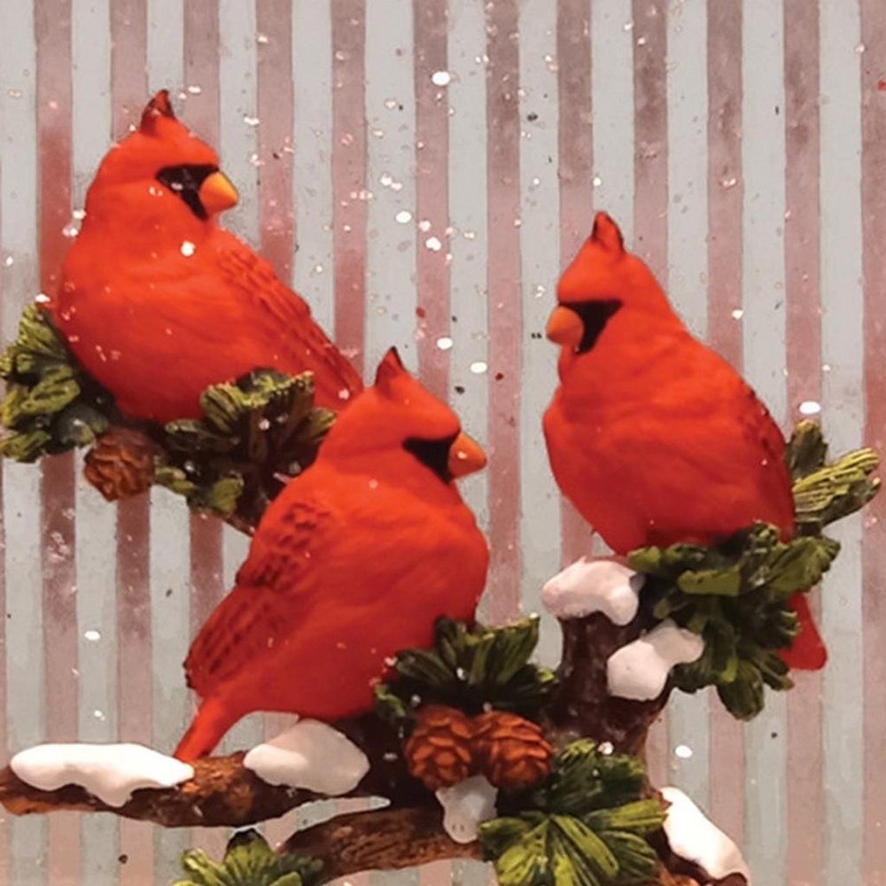 11" White And Red Plastic Bird Tabletop Sculpture with LED