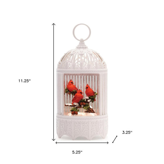 11" White And Red Plastic Bird Tabletop Sculpture with LED