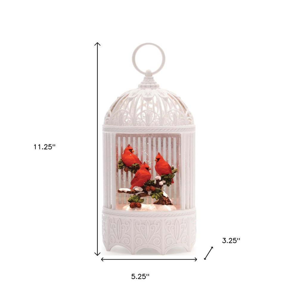 11" White And Red Plastic Bird Tabletop Sculpture with LED