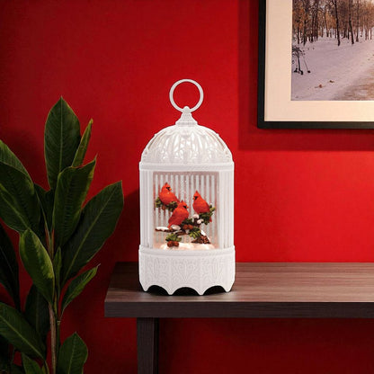 11" White And Red Plastic Bird Tabletop Sculpture with LED