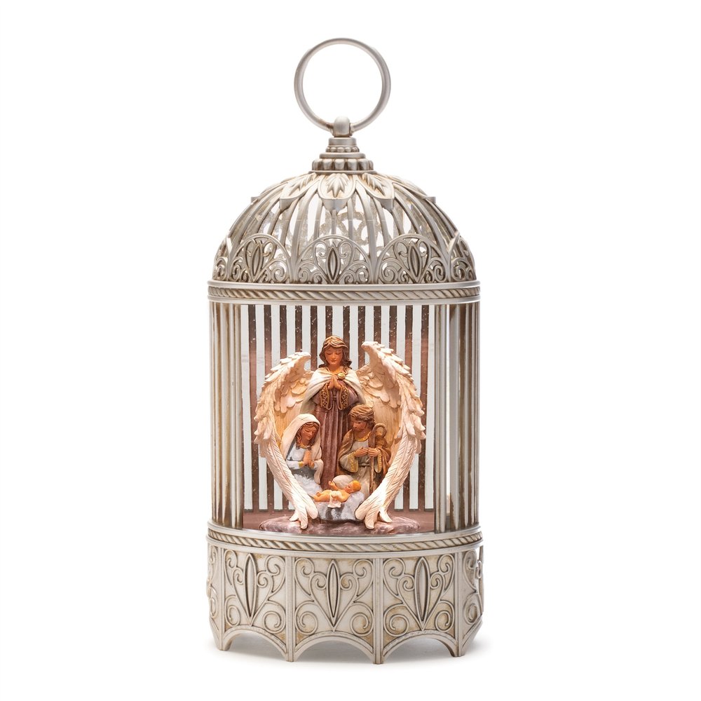 11" Beige And Gold Plastic Christmas Tabletop Sculpture with LED