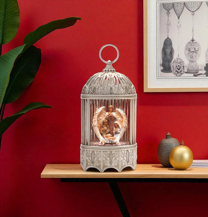 11" Beige And Gold Plastic Christmas Tabletop Sculpture with LED