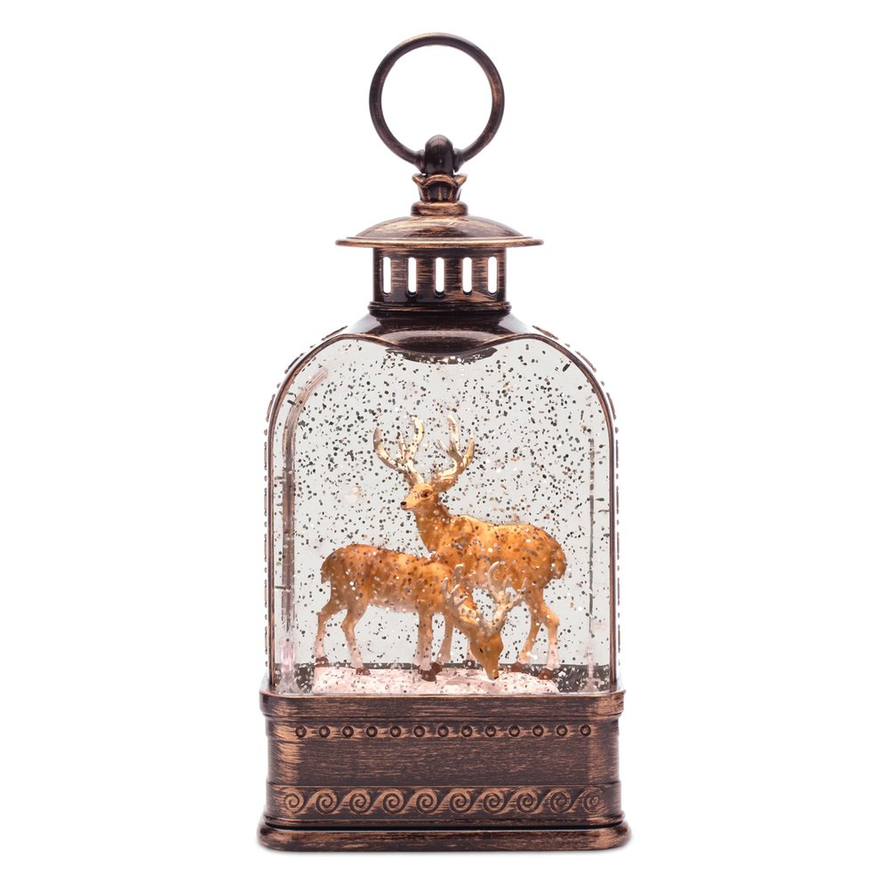 11" Brown And White Plastic Deer Tabletop Sculpture with LED