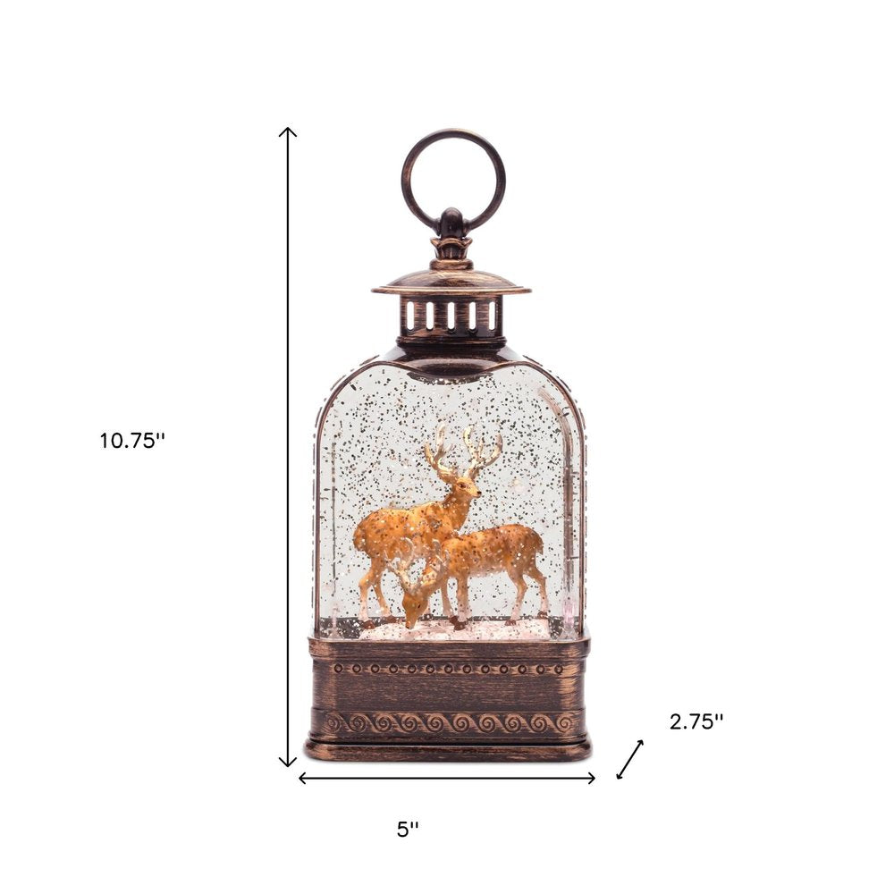 11" Brown And White Plastic Deer Tabletop Sculpture with LED