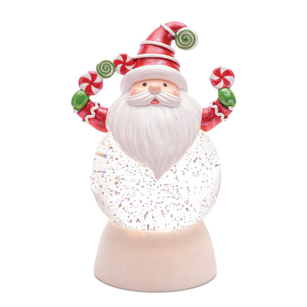 Set of Two White Green And Red Plastic Christmas Santa Tabletop Sculpture with LED