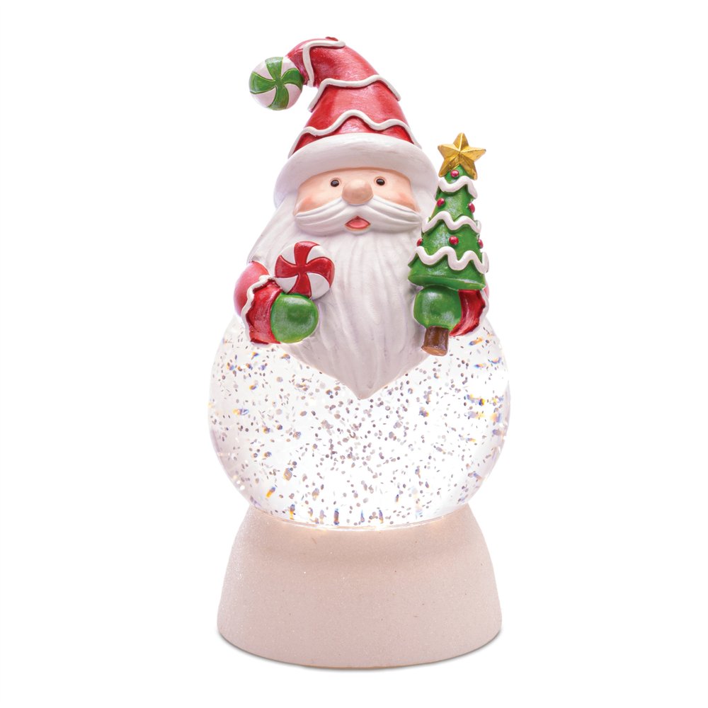Set of Two White Green And Red Plastic Christmas Santa Tabletop Sculpture with LED