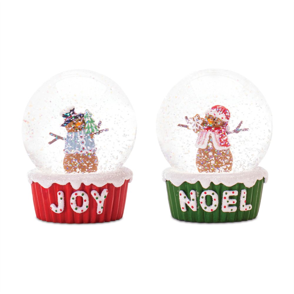 Set of Two Green Red And White Resin Christmas Snowman Tabletop Sculpture