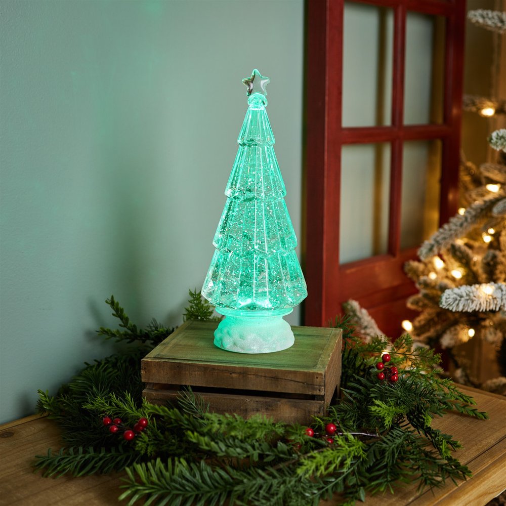 12" Green Plastic Trees Christmas Christmas Tree Tabletop Sculpture with LED