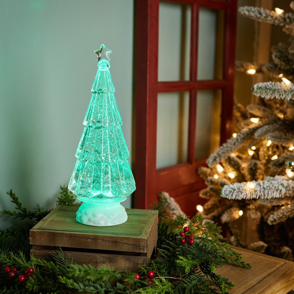 12" Green Plastic Trees Christmas Christmas Tree Tabletop Sculpture with LED