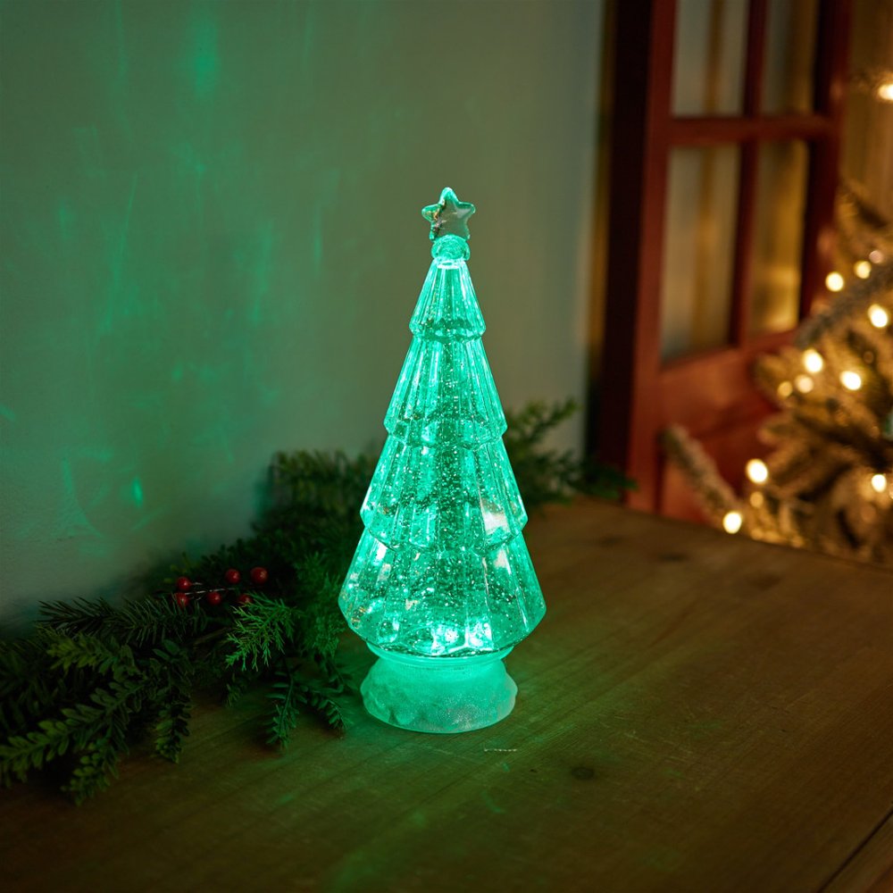 12" Green Plastic Trees Christmas Christmas Tree Tabletop Sculpture with LED