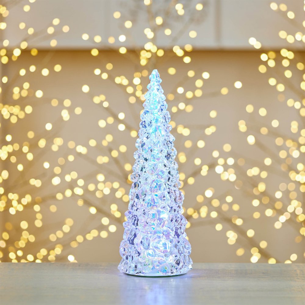 14" White Blue And Pink Plastic Trees Tabletop Sculpture with LED