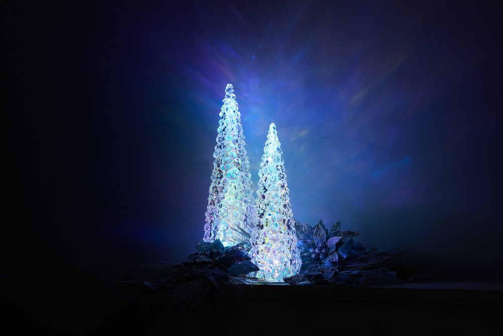 14" White Blue And Pink Plastic Trees Tabletop Sculpture with LED