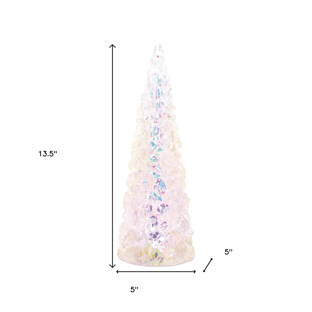 14" White Blue And Pink Plastic Trees Tabletop Sculpture with LED