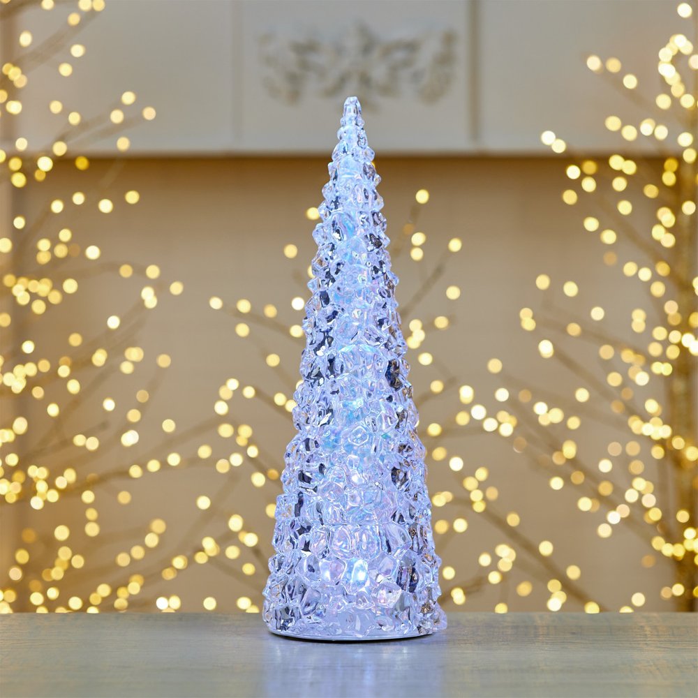 18" White Blue And Pink Plastic Trees Tabletop Sculpture with LED