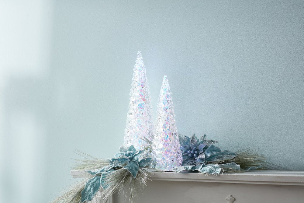 18" White Blue And Pink Plastic Trees Tabletop Sculpture with LED