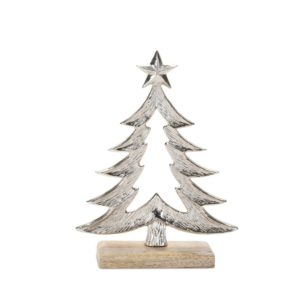 Set of Two Gray And Beige Aluminum Trees Christmas Christmas Tree Tabletop Sculpture