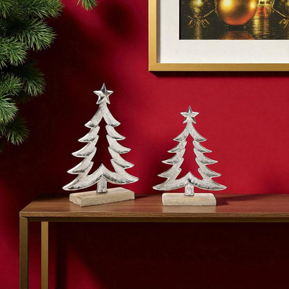 Set of Two Gray And Beige Aluminum Trees Christmas Christmas Tree Tabletop Sculpture