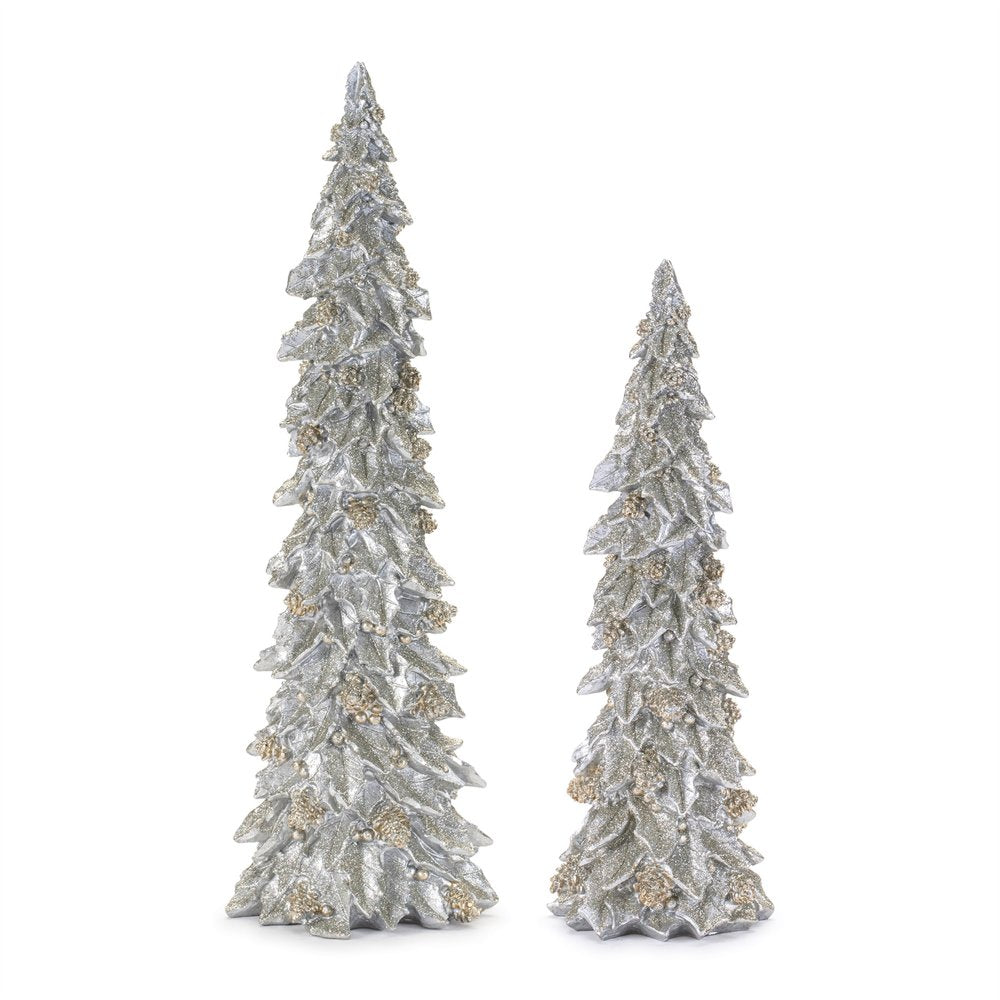 Set of Two Silver And Gold Polyresin Trees Tabletop Sculpture
