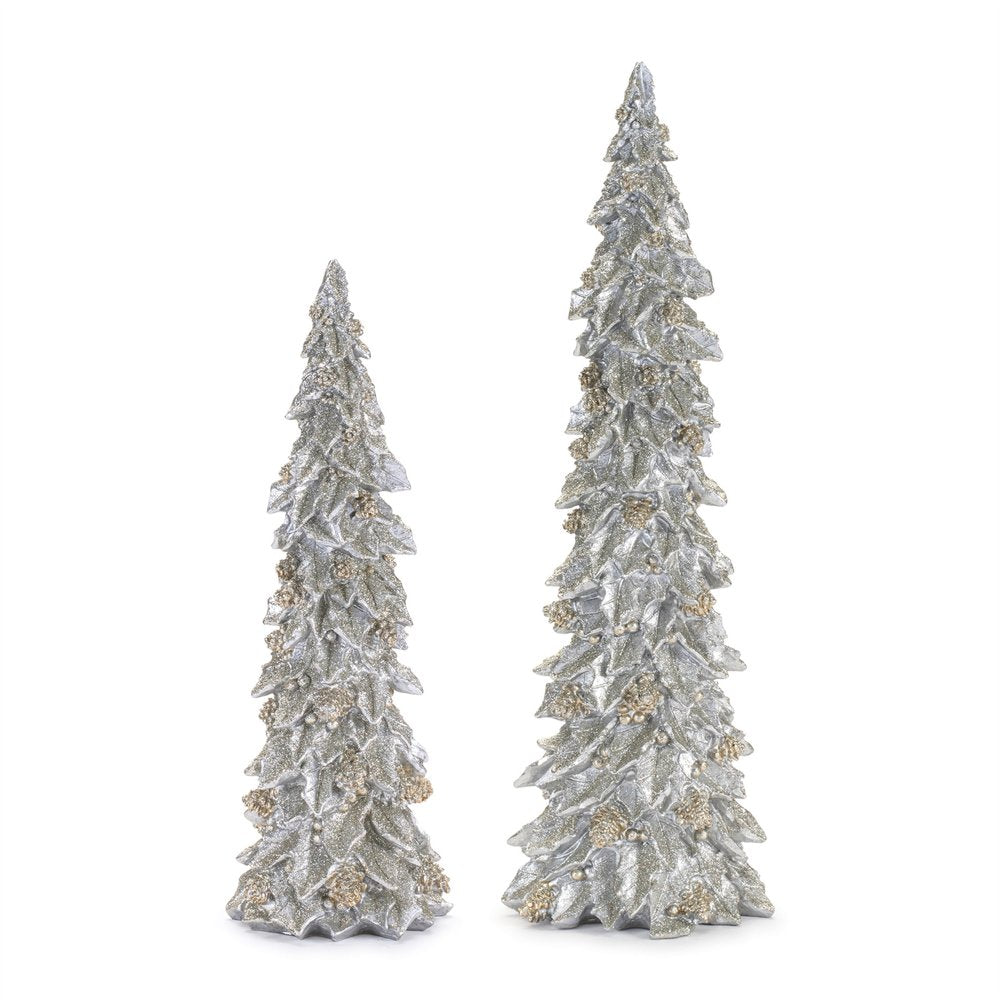 Set of Two Silver And Gold Polyresin Trees Tabletop Sculpture