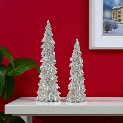 Set of Two Silver And Gold Polyresin Trees Tabletop Sculpture