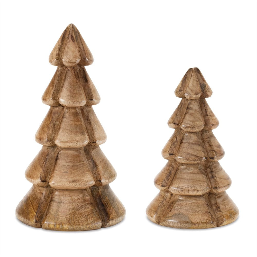 Set of Two Brown Wood Trees Tabletop Sculpture