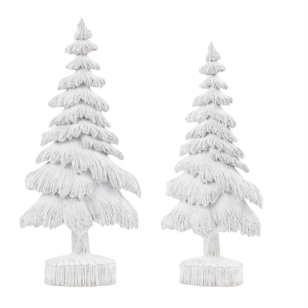 Set of Two White Polyresin Trees Tabletop Sculpture