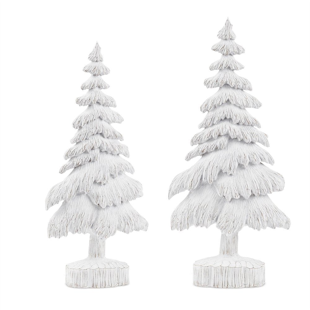 Set of Two White Polyresin Trees Tabletop Sculpture
