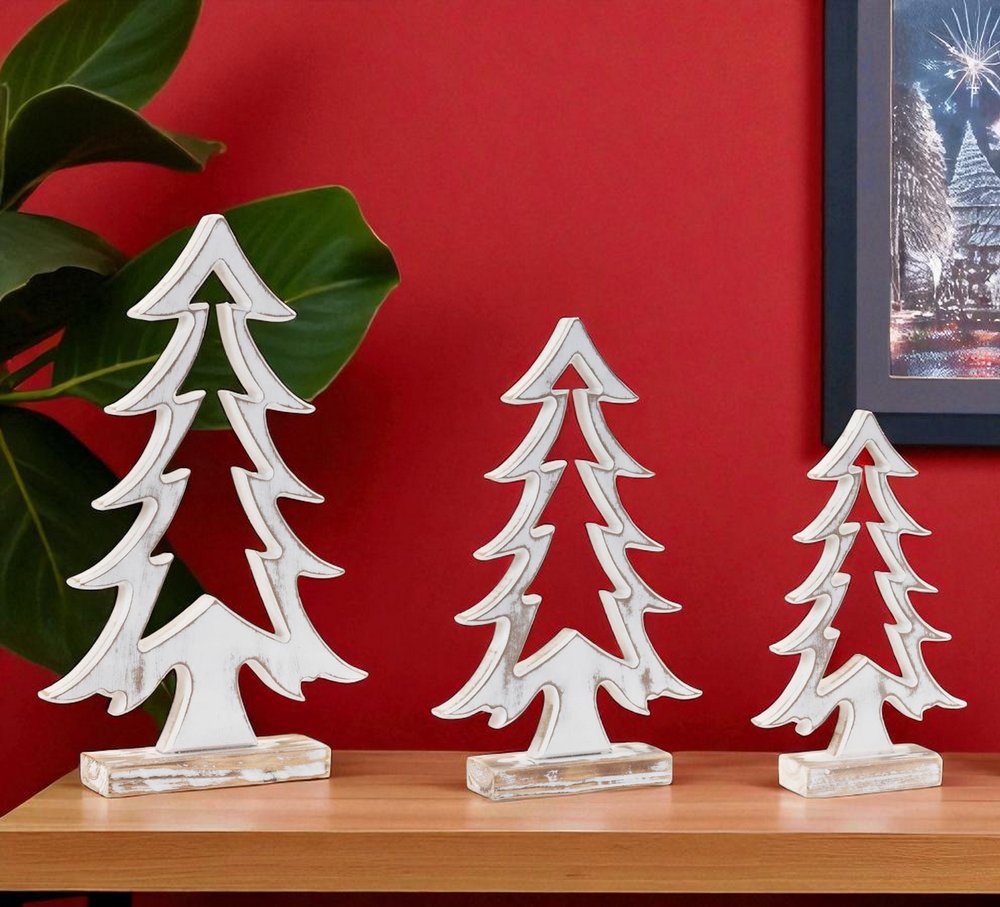Set of Two White And Beige Trees Tabletop Sculpture