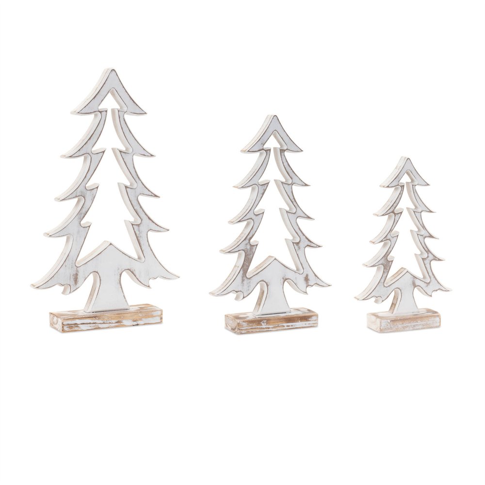 Set of Two White And Beige Trees Tabletop Sculpture