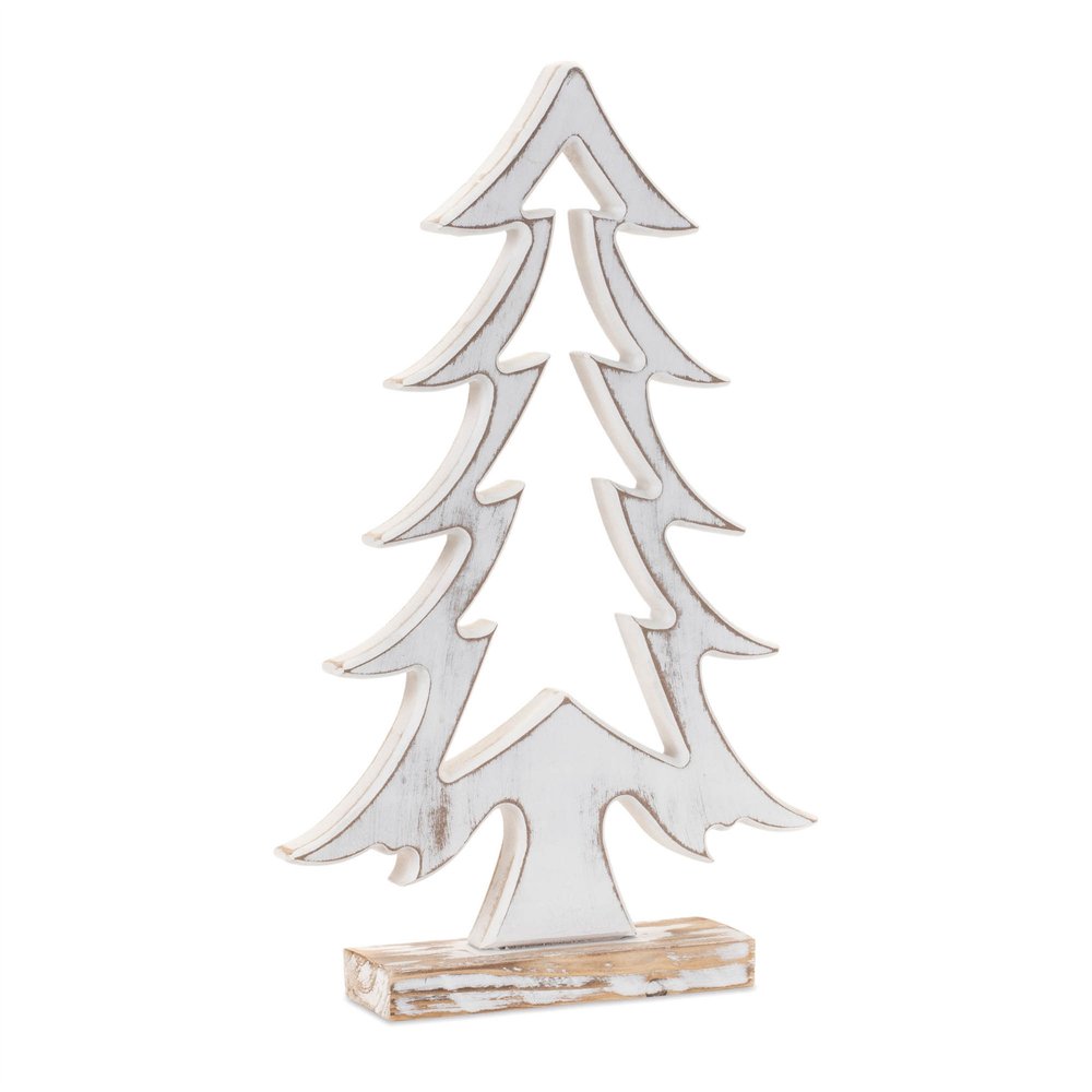 Set of Two White And Beige Trees Tabletop Sculpture