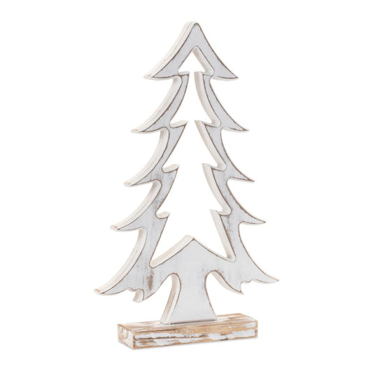 Set of Two White And Beige Trees Tabletop Sculpture