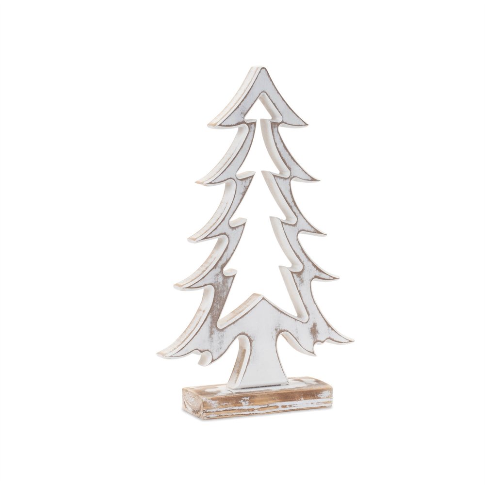 Set of Two White And Beige Trees Tabletop Sculpture