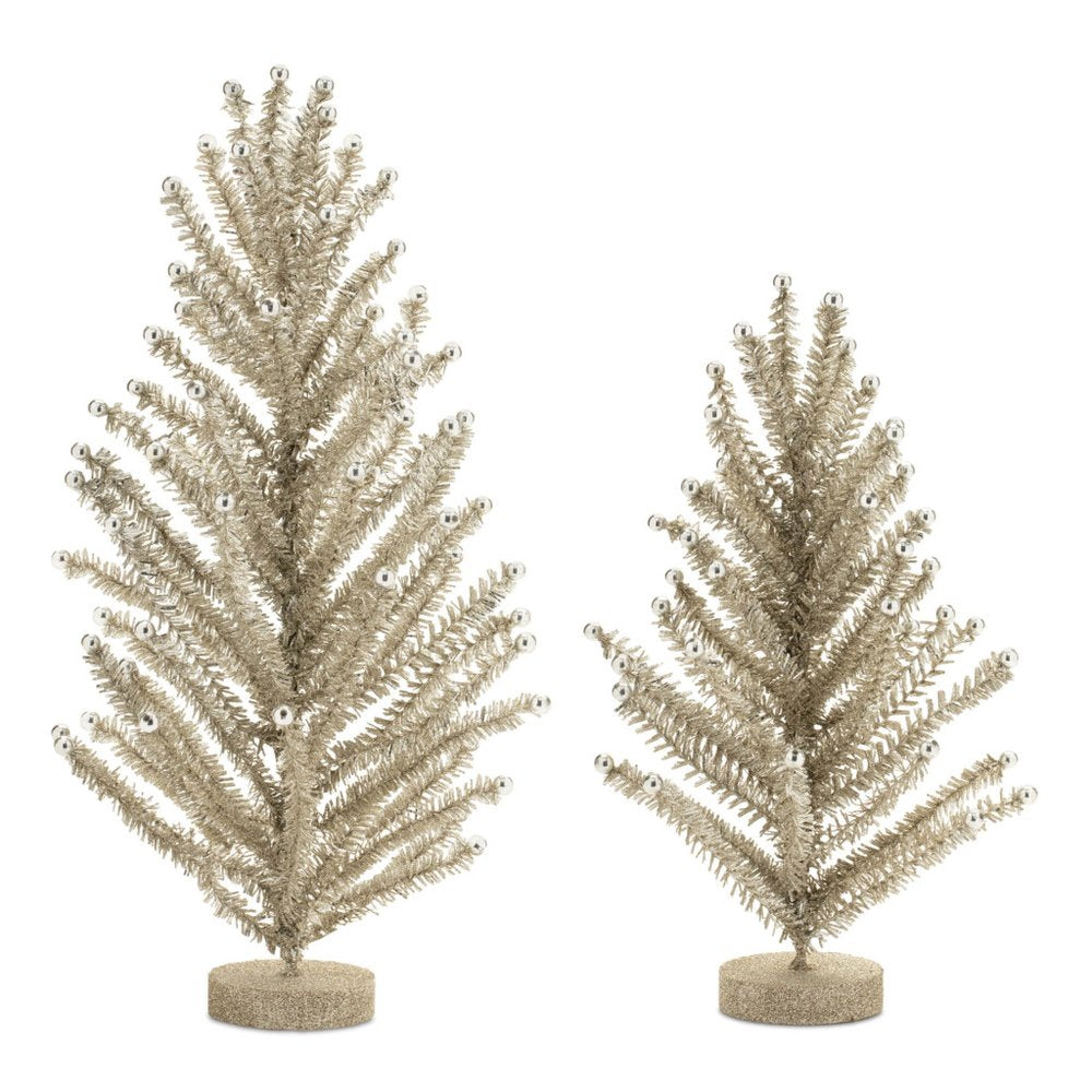 Set of Two Silver Plastic Trees Tabletop Sculpture