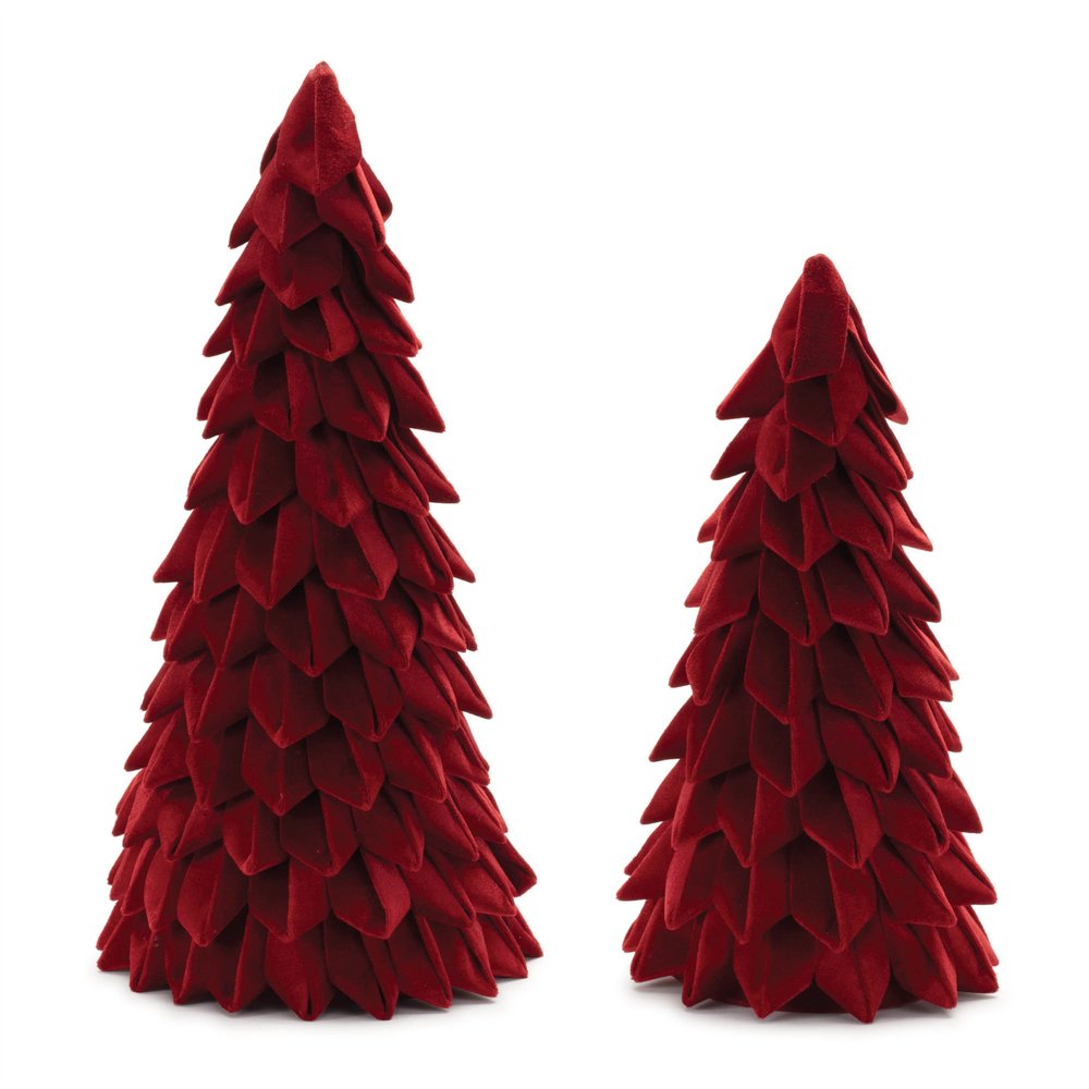 Set of Two Red Fabric Trees Tabletop Sculpture