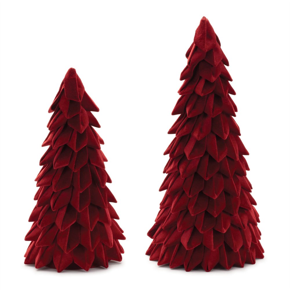 Set of Two Red Fabric Trees Tabletop Sculpture