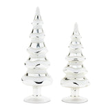 Set of Two Silver And White Glass Trees Tabletop Sculpture