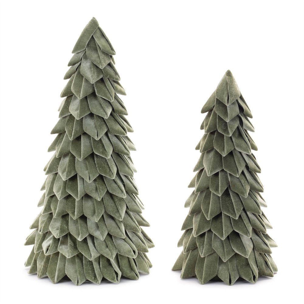 Set of Two Green Fabric Trees Tabletop Sculpture