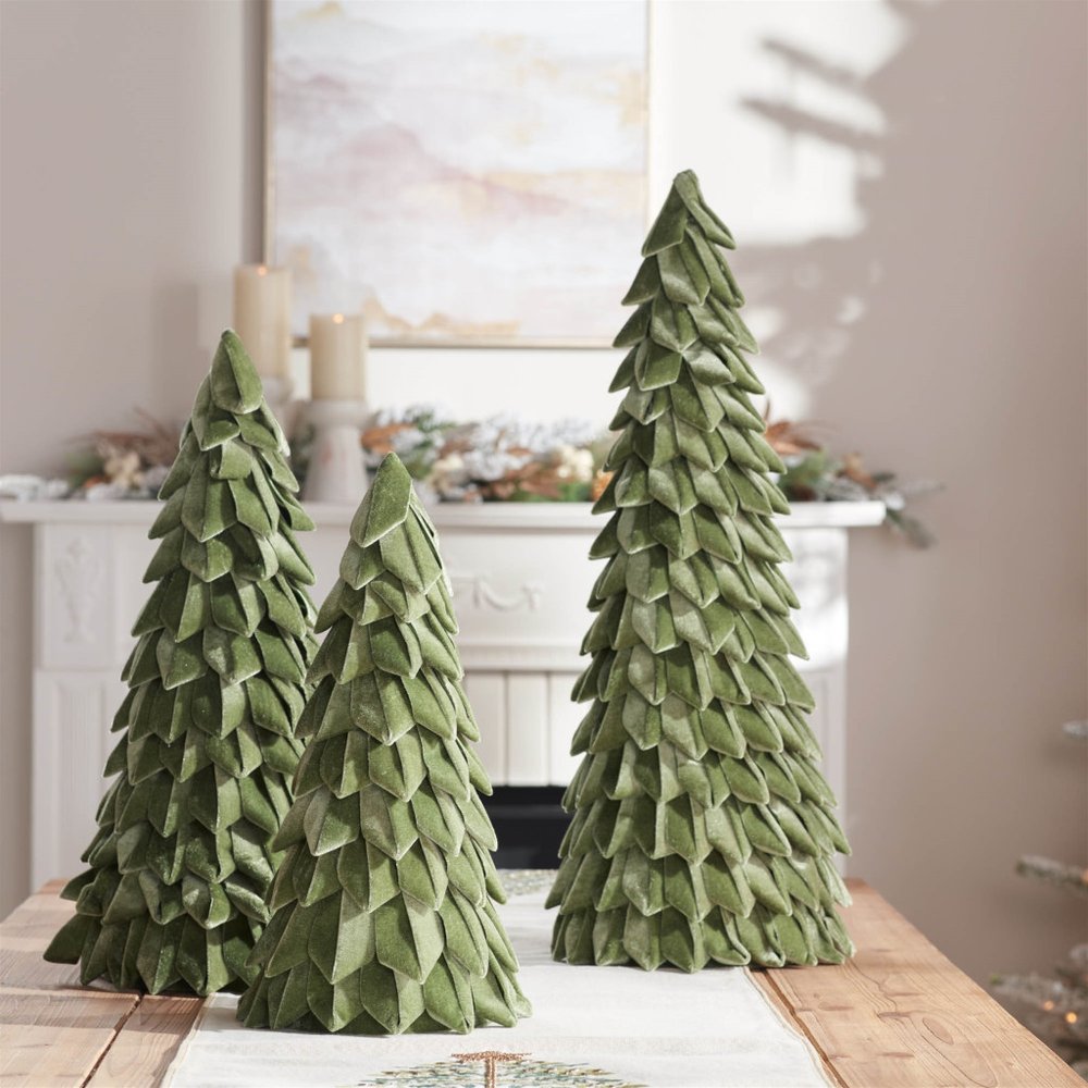 Set of Two Green Fabric Trees Tabletop Sculpture