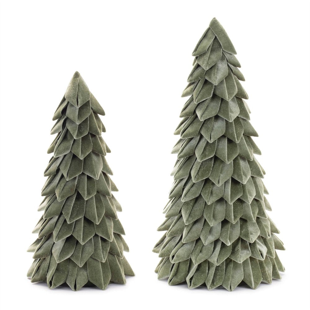 Set of Two Green Fabric Trees Tabletop Sculpture