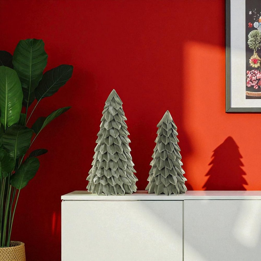 Set of Two Green Fabric Trees Tabletop Sculpture