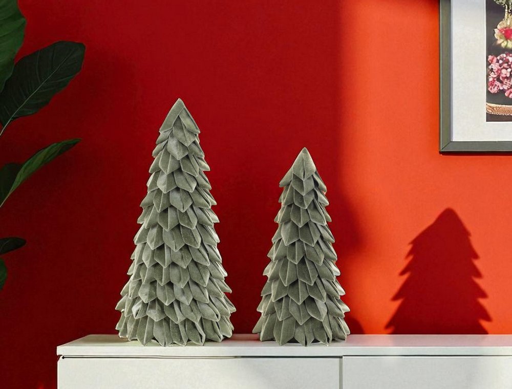 Set of Two Green Fabric Trees Tabletop Sculpture