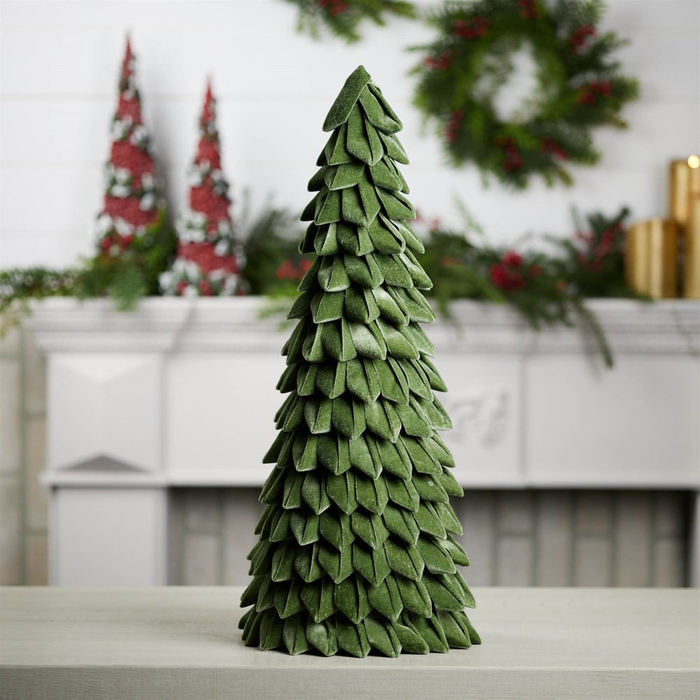 26" Green Fabric Trees Tabletop Sculpture
