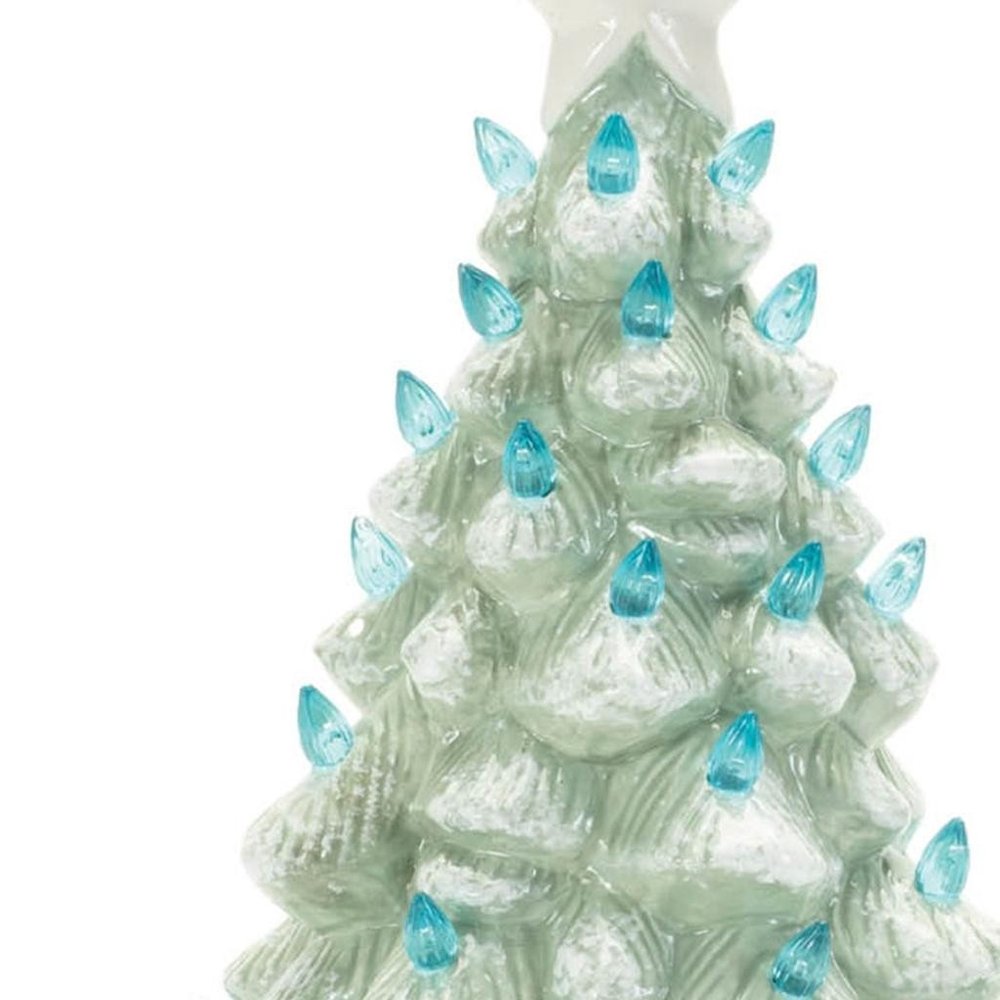 Set of Two Blue And White Ceramic Trees Christmas Christmas Tree Tabletop Sculpture with LED